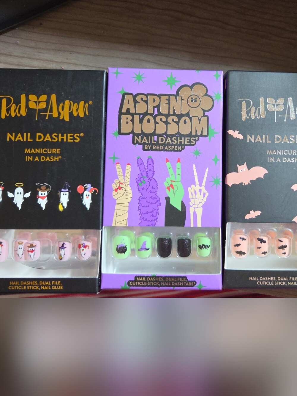 Aspen Blossom Nail Dashes Petite Press-On Set —3 sets Halloween Red Aspen